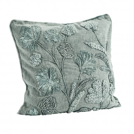 housse coussin vert menthe broderie florale applique madam stoltz