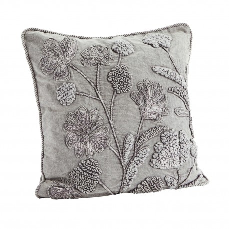 housse coussin coton gris clair broderie madam stoltz