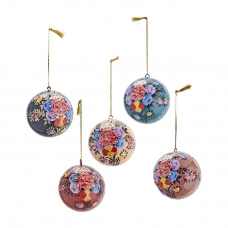 boules de noel artisanale papier mache peinte main fleurs madam stoltz