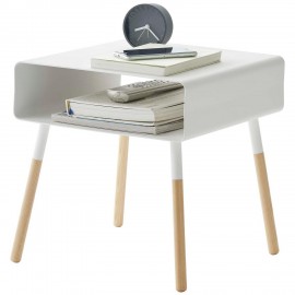 table appoint chevet blanc metal bois yamazaki plain