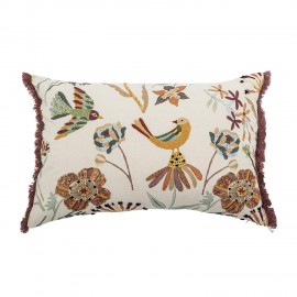 coussin salon brode oiseaux coton rectangulaire bloomingville ming