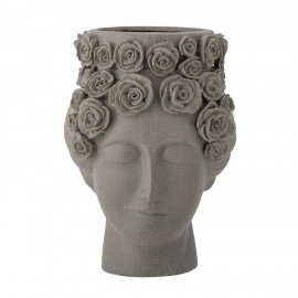 vase tete de femme fleuri gres gris bloomingville