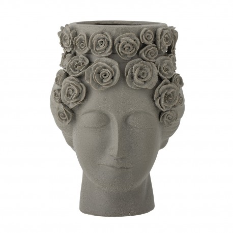 vase tete de femme fleuri gres gris bloomingville