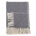 bloomingville plaid coton recycle bleu franges