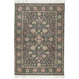 ib laursen tapis coton noir motif fleuri 120 x 180 cm
