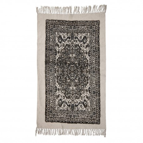 bloomingviille tapis vintage baroque franges motif noir 150 x 90 cm