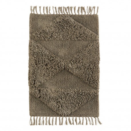 madam stoltz petit tapis moelleux tufte gris taupe franges