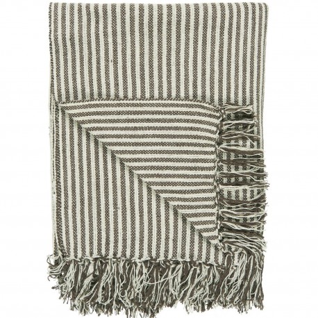 couverture raye coton creme ecru marron franges ib laursen