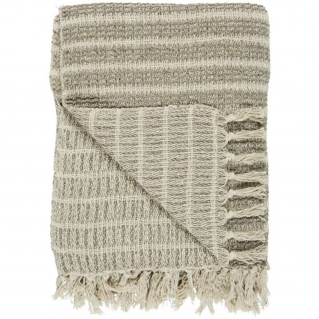 ib laursen plaid coton beige creme rayures franges