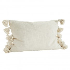 Housse de coussin rectangulaire blanc écru pompons Madam Stoltz