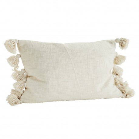 Housse de coussin rectangulaire blanc écru pompons Madam Stoltz