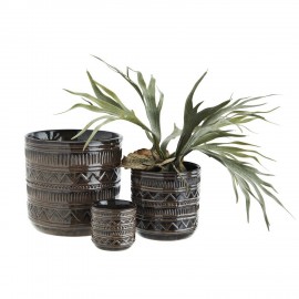 pot de fleur gres emaille brun motif decoratif texture madam stoltz