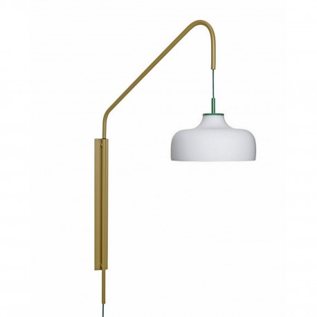 hubsch applique murale bras deporte globe verre blanc metal vert kaki