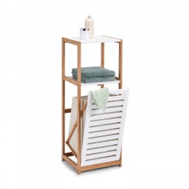 Meuble rangement salle de bains blanc bois bambou Zeller
