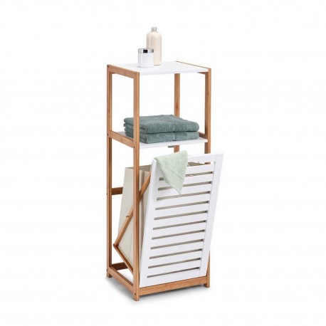 Meuble rangement salle de bains blanc bois bambou Zeller