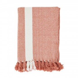 Plaid coton rayé franges Madam Stoltz rose