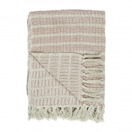 plaid coton rayures blanc ecru mauve franges ib laursen