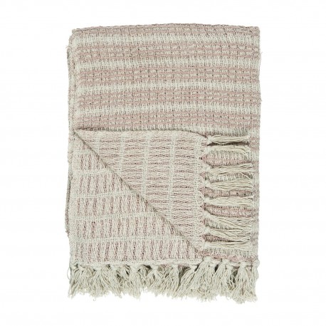 plaid coton rayures blanc ecru mauve franges ib laursen