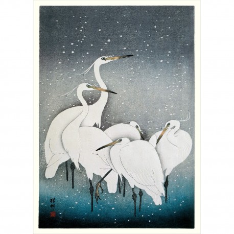 poster dessin japonais ukiyo herons the dybdahl