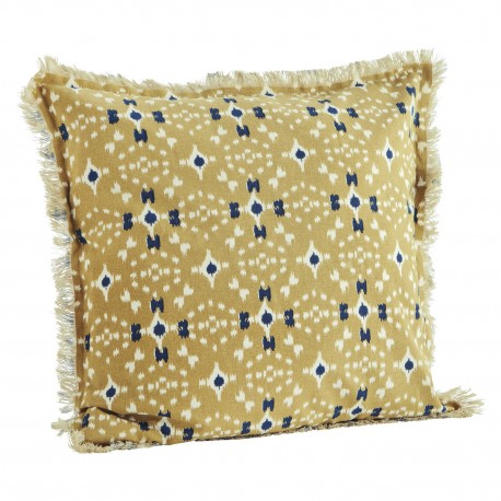 housse de coussin coton imprime jaune franges madam stoltz