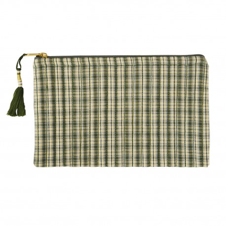pochette tissu matelasse imprime vert carreaux madam stoltz