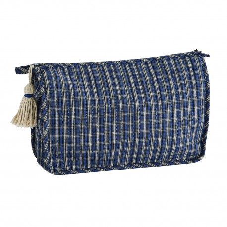 trousse de toilette coton matelasse bleu carreaux madam stoltz