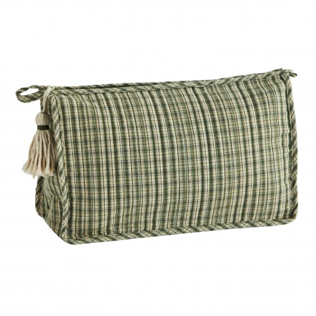 trousse de toilette coton matelasse imprime vert carreaux madam stoltz
