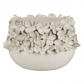 cache pot deco gres emaille blanc fleurs sculptee relief 3d ib laursen