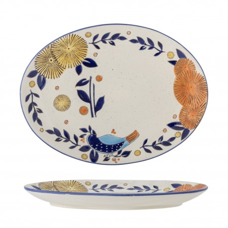 plat de service gres peint main motif floral bloomingville lynna