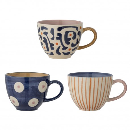 tasse a cafe peinte a la main gres bleu bloomingville eviaya set de 3