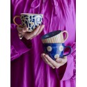 tasse a cafe peinte a la main gres bleu bloomingville eviaya set de 3