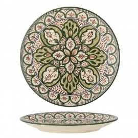 assiette plate gres peint main vert motif oriental bloomingville karlie