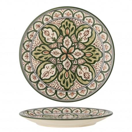 assiette plate gres peint main vert motif oriental bloomingville karlie