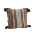 madam stoltz housse de coussin coton pompons brun rayures rose