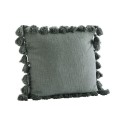 madam stoltz housse de coussin de salon xl coton vert emeraude pompons