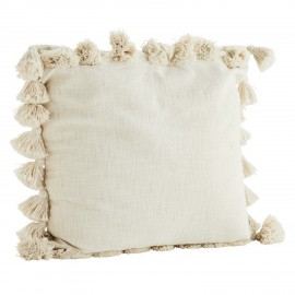 Grande housse de coussin coton écru pompons Madam Stoltz