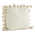 madam stoltz housse de coussin toile de coton blanc ecru pompons 65 x 65 cm