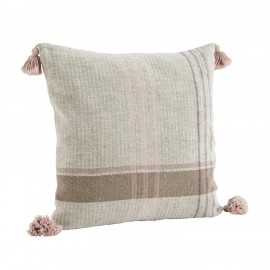 housse coussin coton 50 x 50 pompons tartan rose pastel madam stoltz