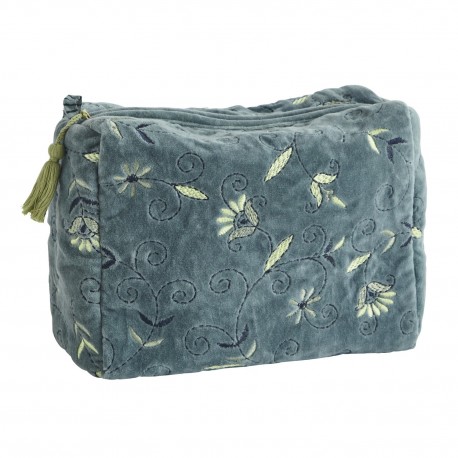 trousse de toilette brodee motif floral velours bleu madam stoltz
