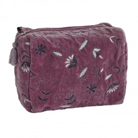 trousse de toilette velours brode fleurs rose fonce madam stoltz
