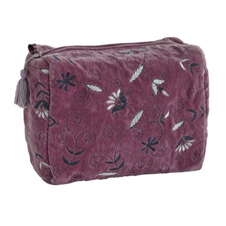 trousse de toilette velours brode fleurs rose fonce madam stoltz