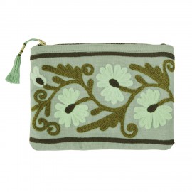 pochette brodee coton vert motif floral madam stoltz