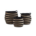 madam stoltz set de 3 paniers rayes coton herbier noir naturel