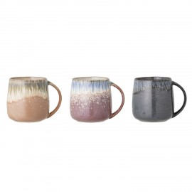 mug artisanal emaille gres multicolore bloomingville cloe set de 3
