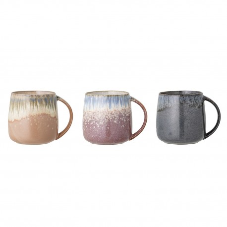 mug artisanal emaille gres multicolore bloomingville cloe set de 3
