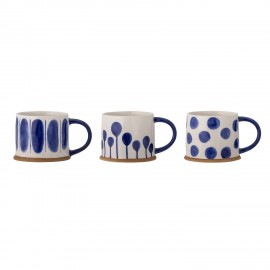 mug peint bleu gres artisanal bloomingville linora set de 3