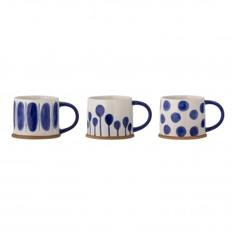 mug peint bleu gres artisanal bloomingville linora set de 3