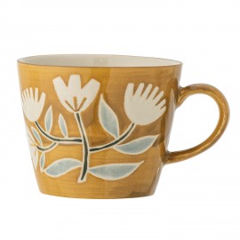 mug peint orange floral gres bloomingville tangier