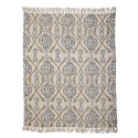 bloomingville plaid deco franges coton recycle imprime blanc ecru