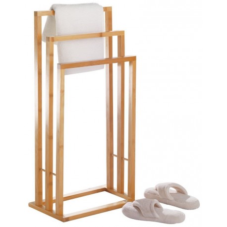 Porte-serviettes sur pied en bois de bambou 